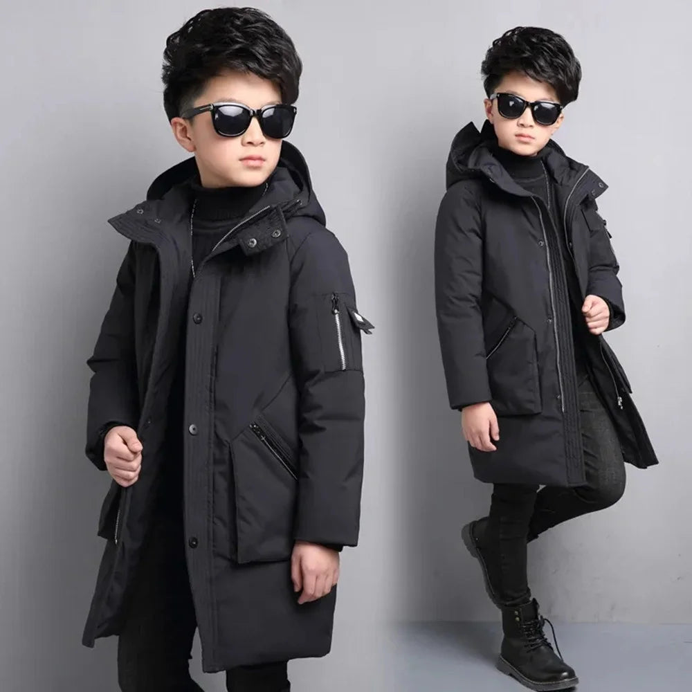 -30 Degree Waterproof Warm Down Hooded Coat for Teen Boys childrensterritory