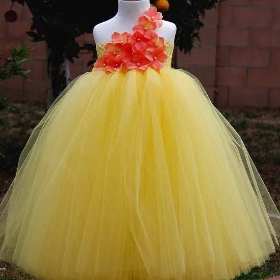 Party Dresses for Girls: Ball Gown Flower Design with Daisy Ribbons