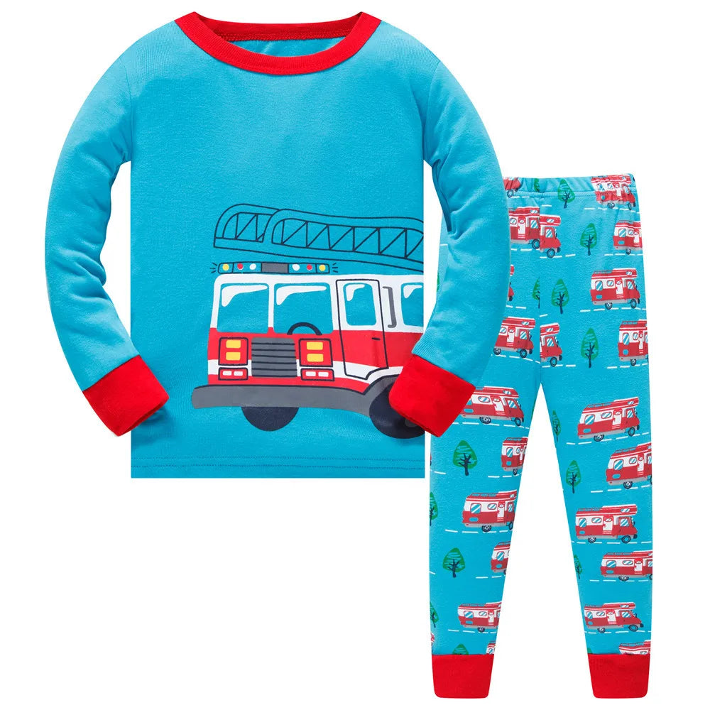 Kids Boys Cartoon Print Long Sleeve Cotton Sleepwear childrensterritory