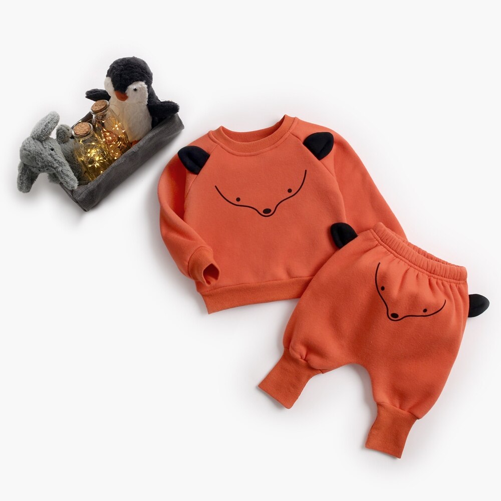 Animal Printed 2Pcs Casual Warm Baby Clothes Sets Tops + Pants childrensterritory