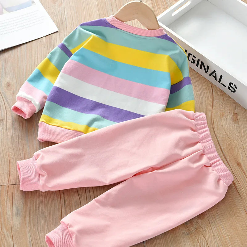 Little Girls Rainbow Striped Design Causal Sport Clothing Sets childrensterritory
