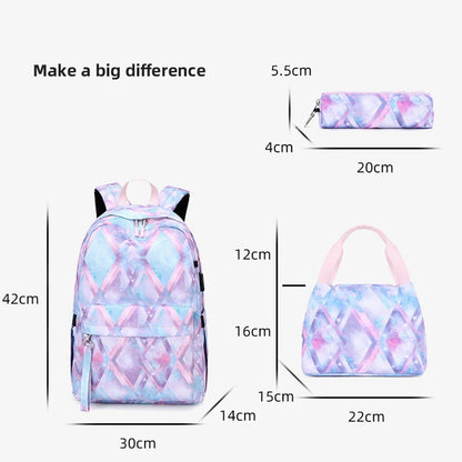 Printed Canvas 3-in-1 School Backpack with USB For Girls