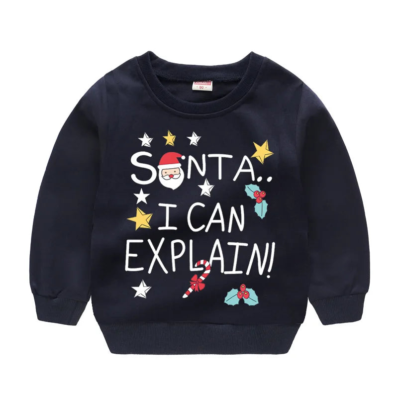 Christmas Letters and Santa Cartoon Prints Kids Sweatshirts childrensterritory