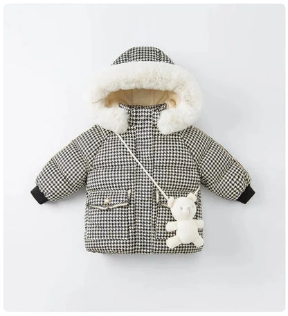 Kids Girls Plaid Down Down Padded Jacket with a Bag childrensterritory