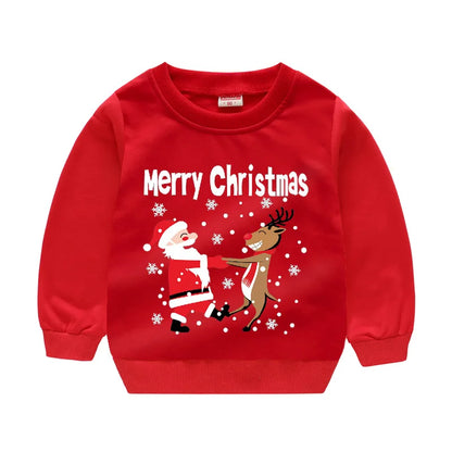 Christmas Letters and Santa Cartoon Prints Kids Sweatshirts childrensterritory