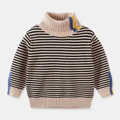 Kids Boys Warm High Neck Knitted Striped Sweater childrensterritory