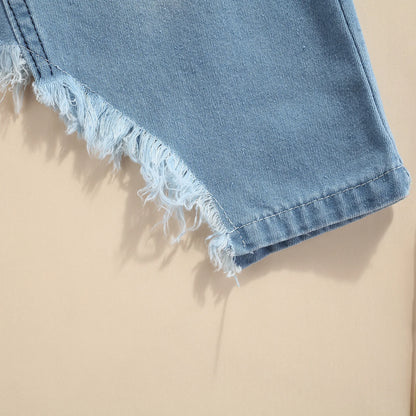 Kids Girls One Shoulder Denim Tops and Irregular Hem Skirt Set childrensterritory