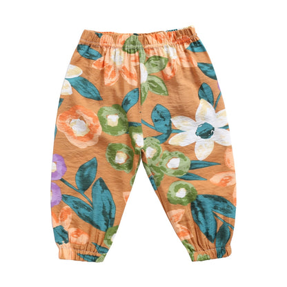 Baby Girl Floral Print Cotton Pants in Holiday Style childrensterritory
