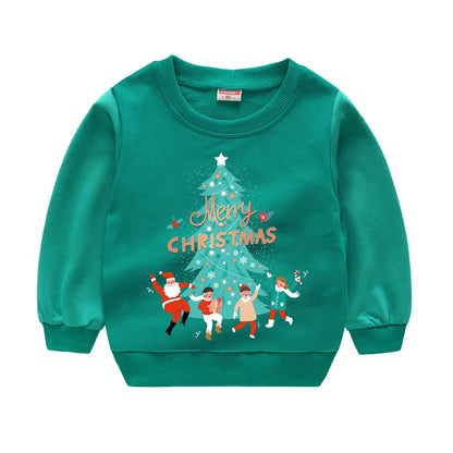 Christmas Letters and Santa Cartoon Prints Kids Sweatshirts childrensterritory
