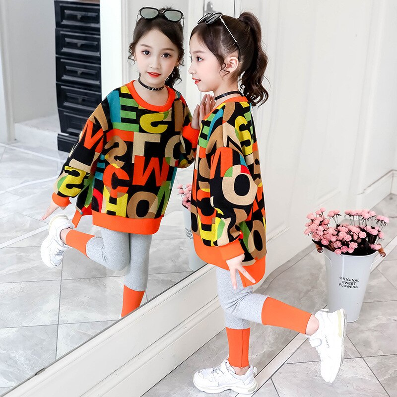 Kids Girls Letter Print Sweater + Leggings Two-Piece Clothing Set childrensterritory