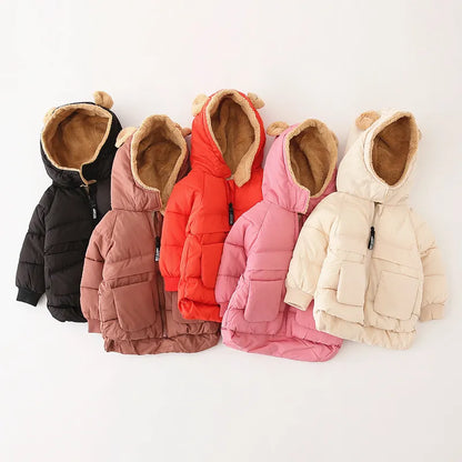 Plus Velvet Thick Hooded Parka Jacket for Kids Girls, and Boys childrensterritory