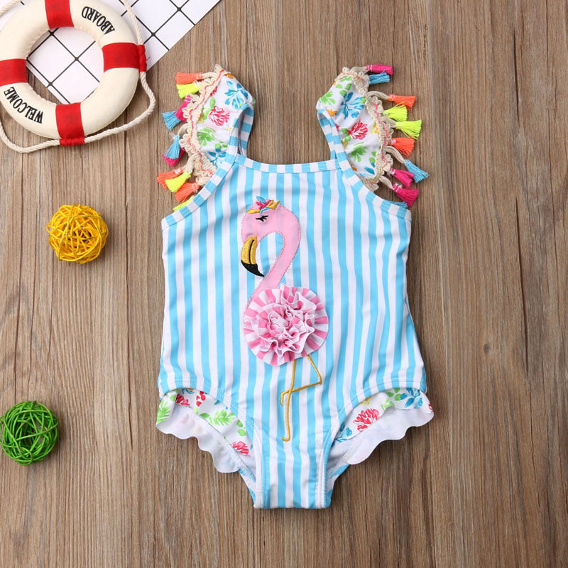 Cartoon Flamingo Design Kids Girls Bikini Beachwear childrensterritory