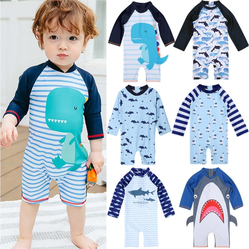 Kids Boys Cartoon Print One Piece Zipper Sunsuit Beachwear childrensterritory