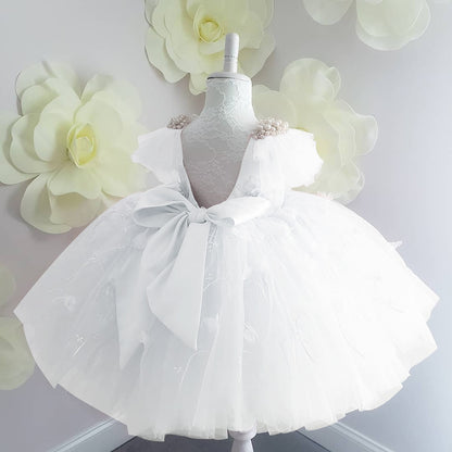 Satin Bow &amp; Pearls Beading Puffy Pageant Dresses for Kids Girls childrensterritory
