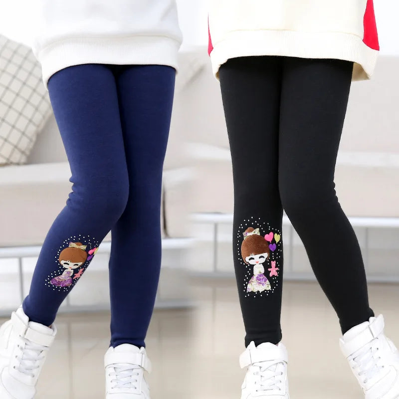 Cartoon Girl Pattern Winter Thick Warm Fleeced Pants For Girls childrensterritory