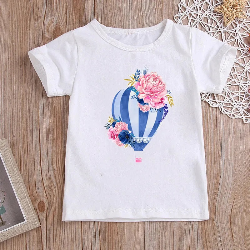 Stylish Cartoon Print Kids Girls Casual T-shirts childrensterritory