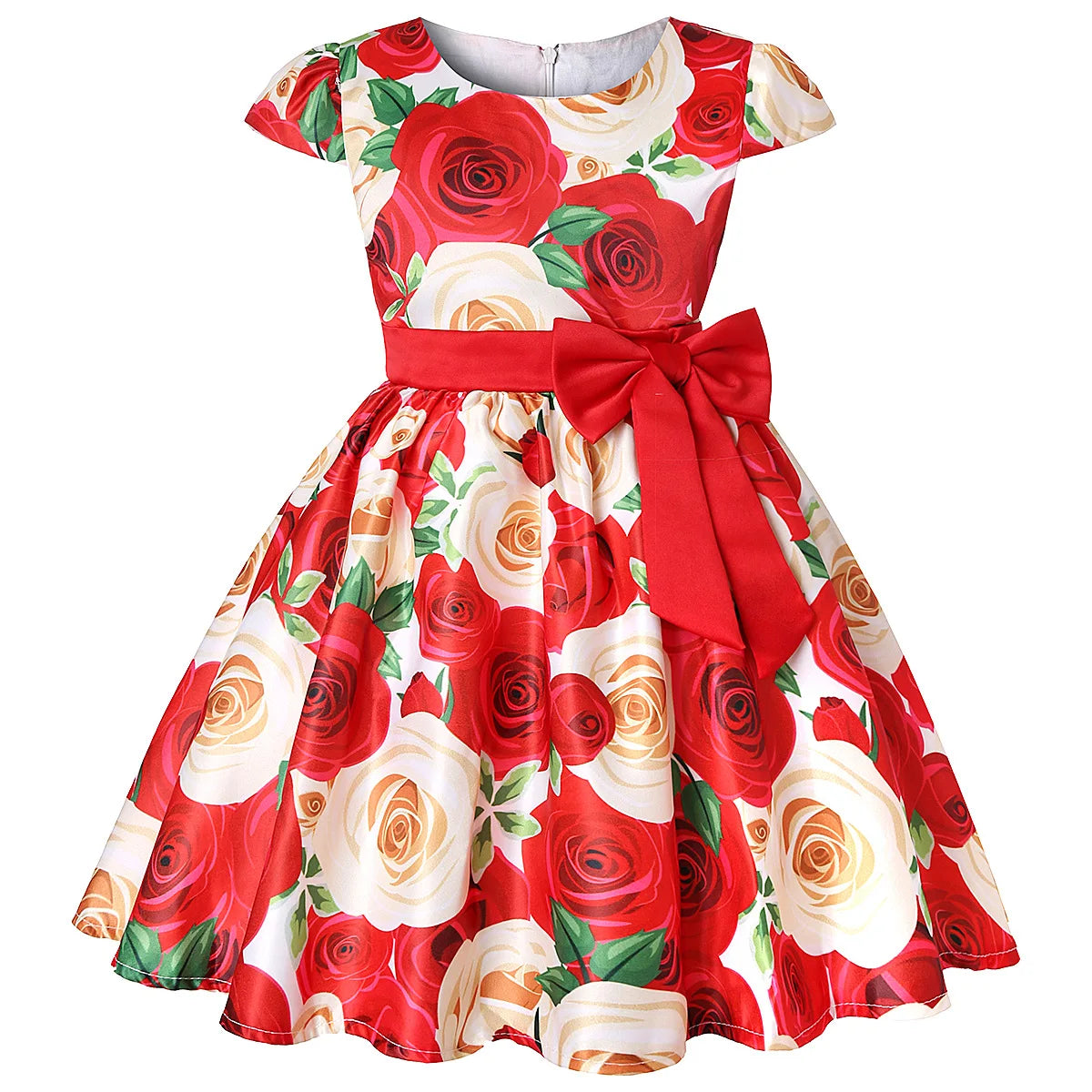 Flower Print Kids Girls Elegant Birthday Party Dresses childrensterritory