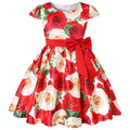 Flower Print Kids Girls Elegant Birthday Party Dresses childrensterritory