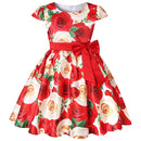 Flower Print Kids Girls Elegant Birthday Party Dresses childrensterritory