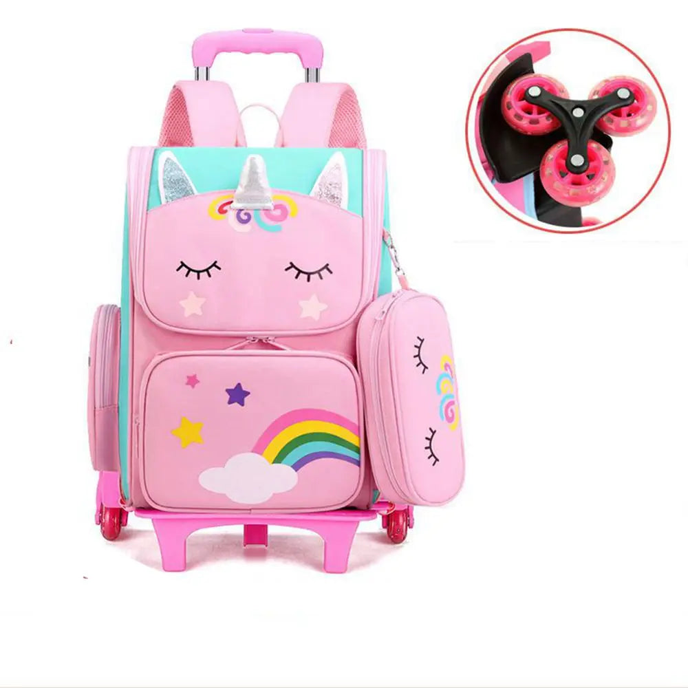 Kids Girls Unicorn Style School Trolley Backpack