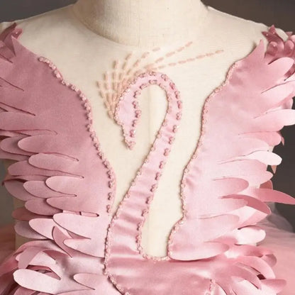 Kids Girls Elegant Crystal Swan Design Pageant Dress with Trail childrensterritory