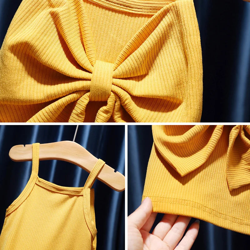 Little Girls Sleeveless Knitted Tanks Camisoles Bow Tops childrensterritory