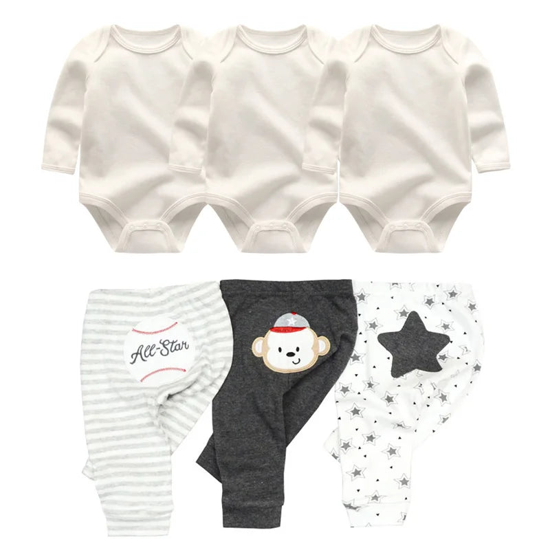 Newborn Baby Cartoon Print 6/8Pieces Soft Bodysuits+Pants Sets childrensterritory