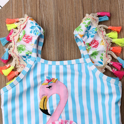 Cartoon Flamingo Design Kids Girls Bikini Beachwear childrensterritory