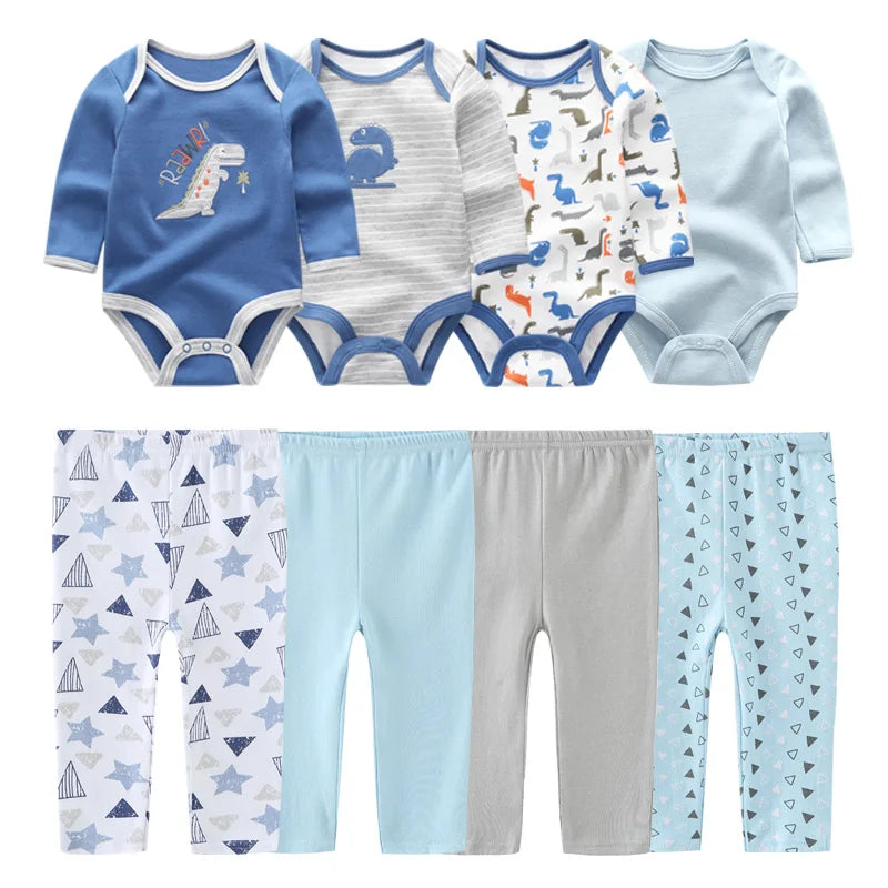 Newborn Baby Cartoon Print 6/8Pieces Soft Bodysuits+Pants Sets childrensterritory
