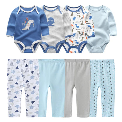 Newborn Baby Cartoon Print 6/8Pieces Soft Bodysuits+Pants Sets childrensterritory
