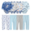 Newborn Baby Cartoon Print 6/8Pieces Soft Bodysuits+Pants Sets childrensterritory