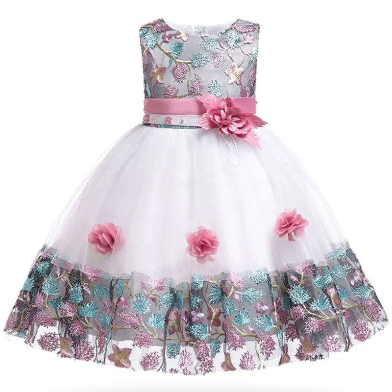 Kids Girl Flower Embroidery Summer Birthday Party Dresses childrensterritory