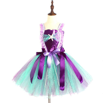 Kids Girls Mermaid Teal and Pearls Sparkly Tutu Dress for Party childrensterritory