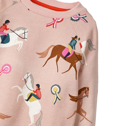 Horse Print Girls Long-Sleeved Casual Dresses childrensterritory