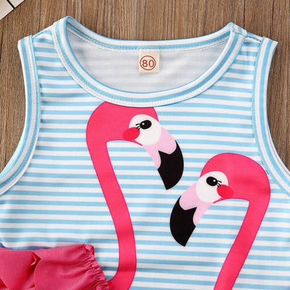 Toddler Girl Ruffle Flamingo Print Sleeveless Swimsuit childrensterritory