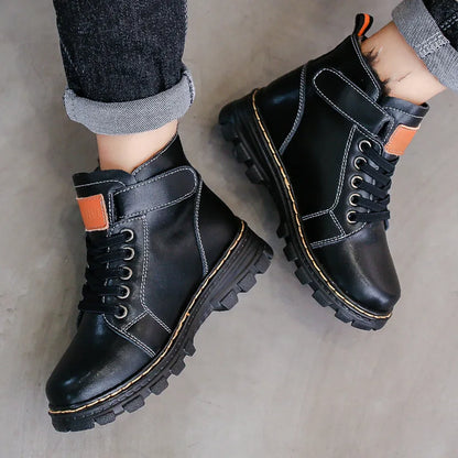 Kids Unisex High Top Fur And Laces Design Leather Shoes childrensterritory