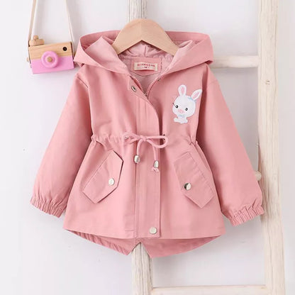 Little Girls Cute Rabbit Print Hooded Jacket with Pockets childrensterritory