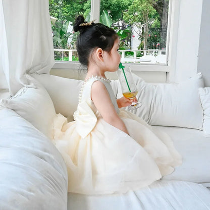 Little Girls Bridemaid Wedding Party Big Bow Princess Dress