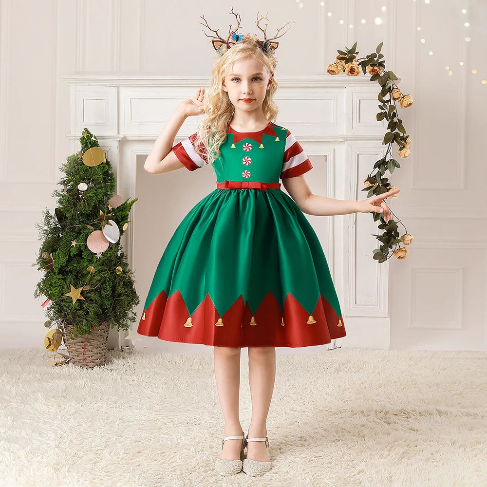 Girls Printed Santa Claus Christmas Party Dress