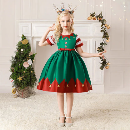 Girls Printed Santa Claus Christmas Party Dress
