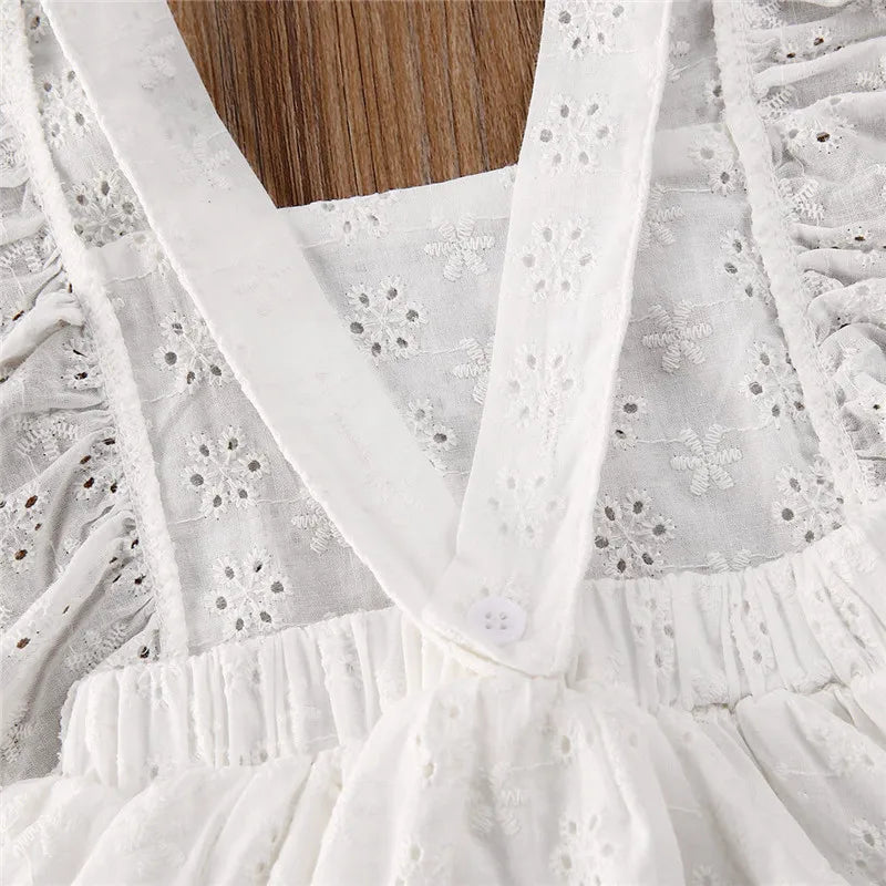 Backless Eyelet Baby Girl Romper Dress with Headband