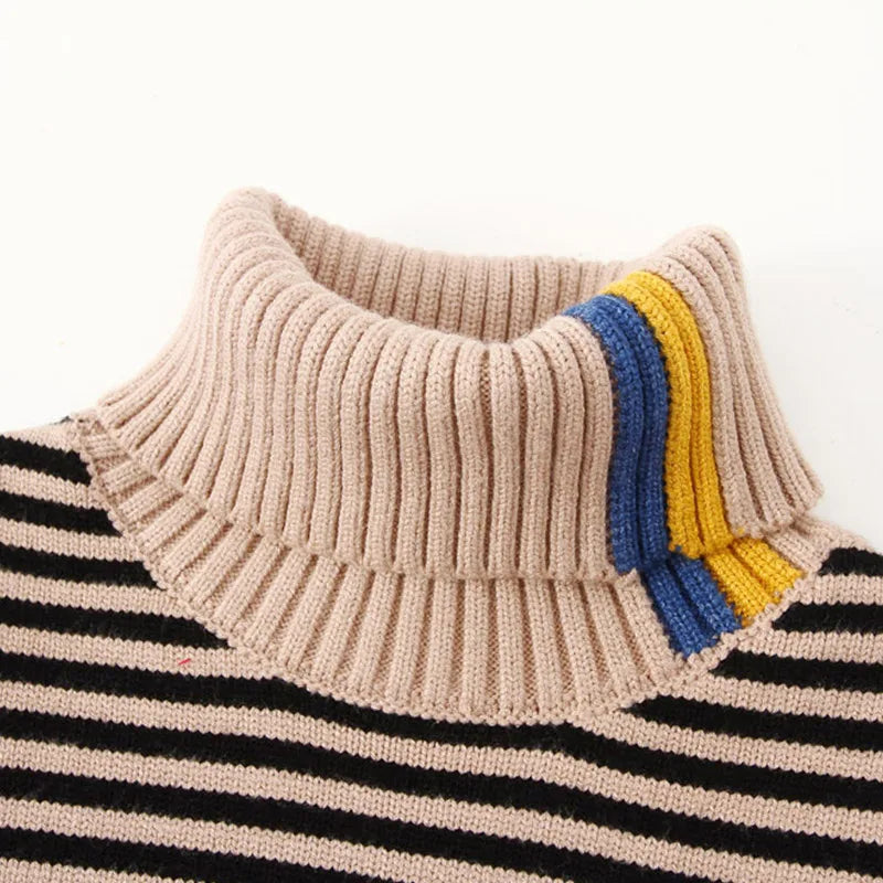 Kids Boys Warm High Neck Knitted Striped Sweater childrensterritory
