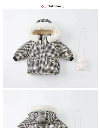Kids Girls Plaid Down Down Padded Jacket with a Bag childrensterritory