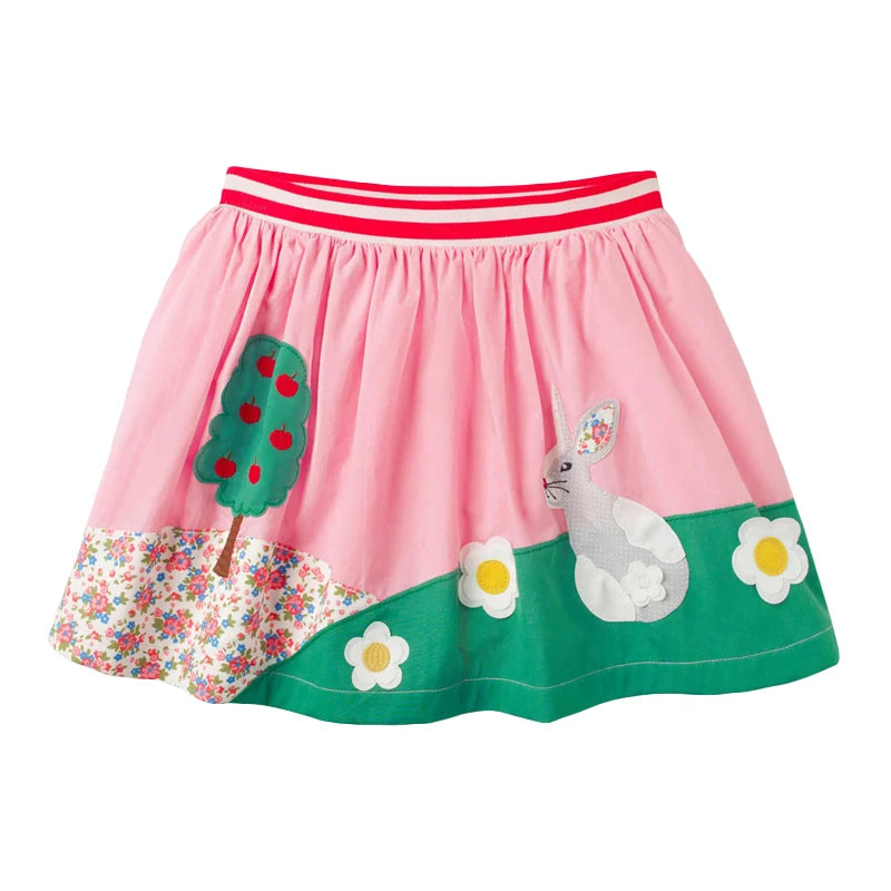 Little Girls Pretty Rabbit Floral Design Summer Skirt childrensterritory