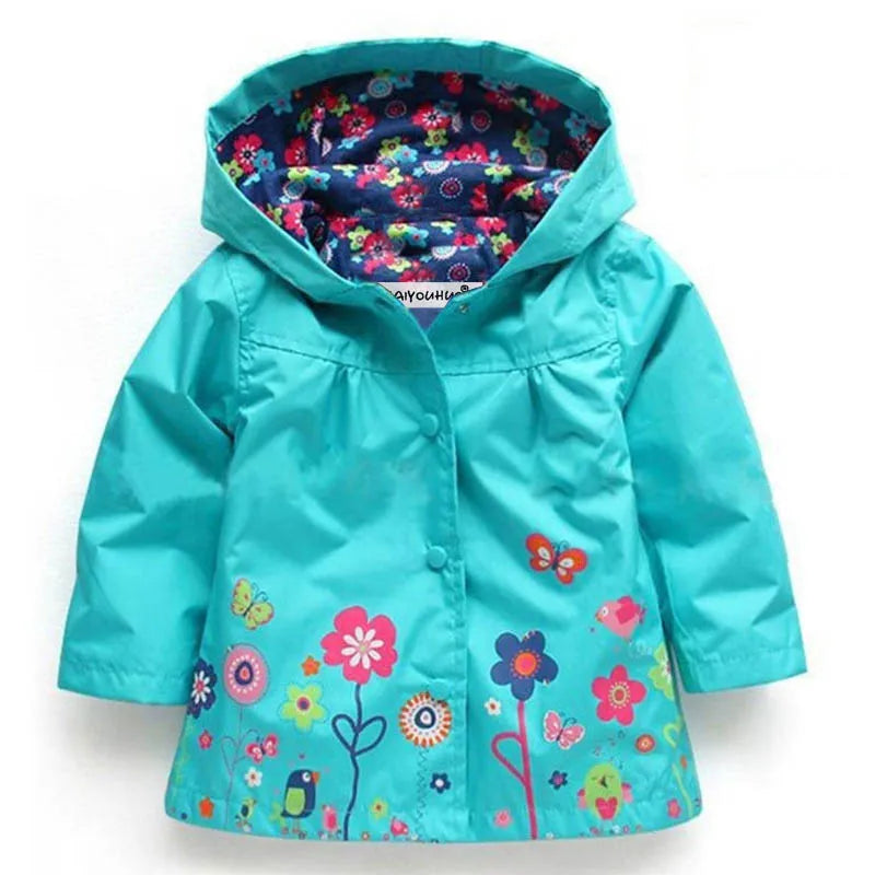 Long Sleeve Flower Print Waterproof Kids Hoodie Windcoat childrensterritory