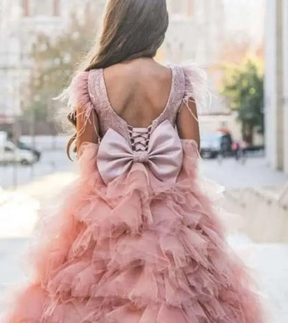 Backless Long Puffy Flower Girl Dress for Wedding Party childrensterritory
