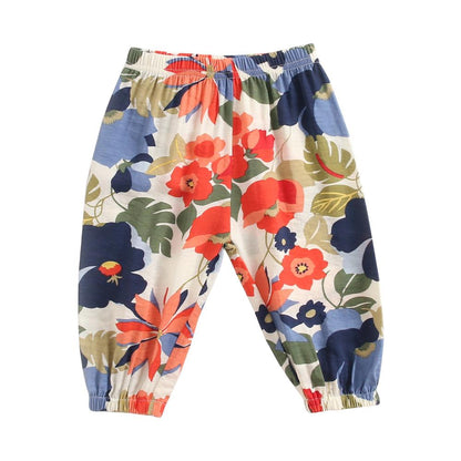 Baby Girl Floral Print Cotton Pants in Holiday Style childrensterritory
