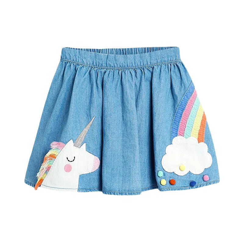 Little Girls Unicorn and Rainbow Design Denim Skirt childrensterritory