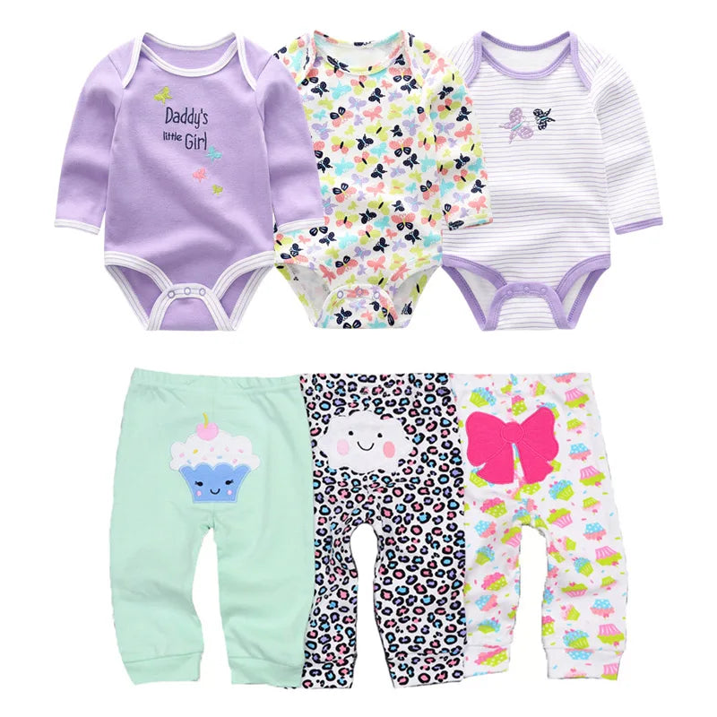 Newborn Baby Cartoon Print 6/8Pieces Soft Bodysuits+Pants Sets childrensterritory