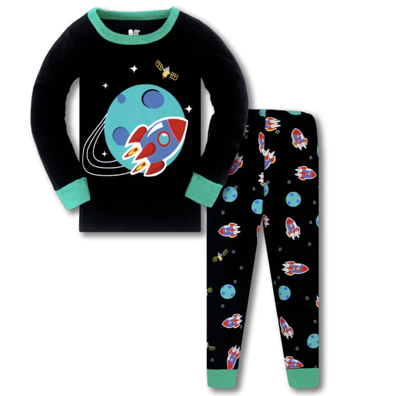 Kids Boys Cartoon Print Long Sleeve Cotton Sleepwear childrensterritory